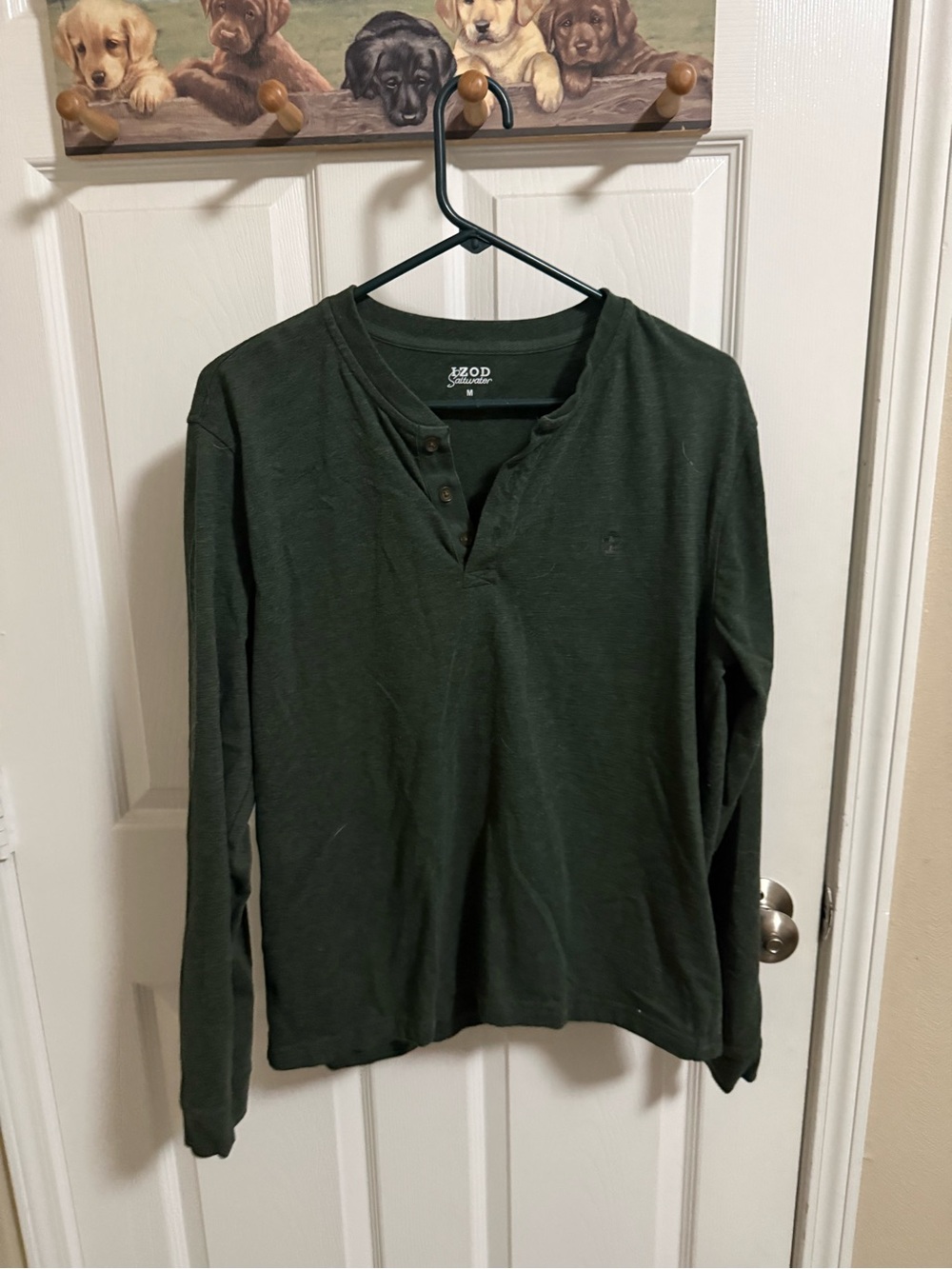 Izod Men's Long-Sleeve Henley in Forest Green